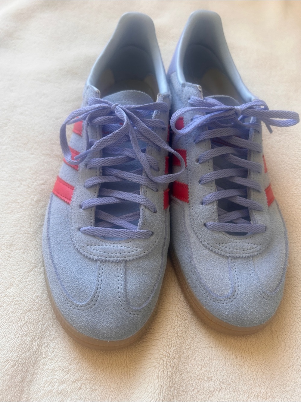 adidas Blue Suede Sneakers with Coral Stripe